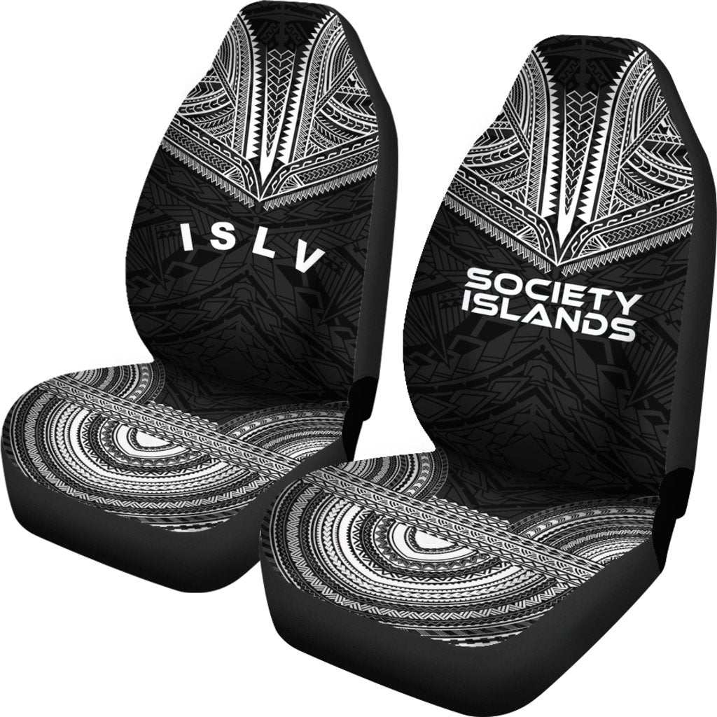 Society Islands Car Seat Cover - Society Islands Flag Polynesian Chief Tattoo Black Version - Polynesian Pride