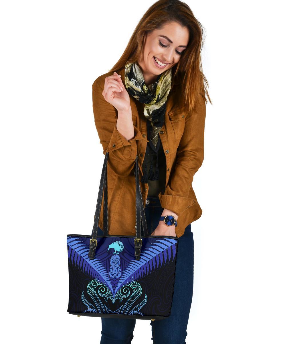 Maori Manaia New Zealand Small Leather Tote Blue - Polynesian Pride