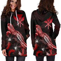 Hawaii Polynesian Hoodie Dress - Turtle With Blooming Hibiscus Red - Polynesian Pride