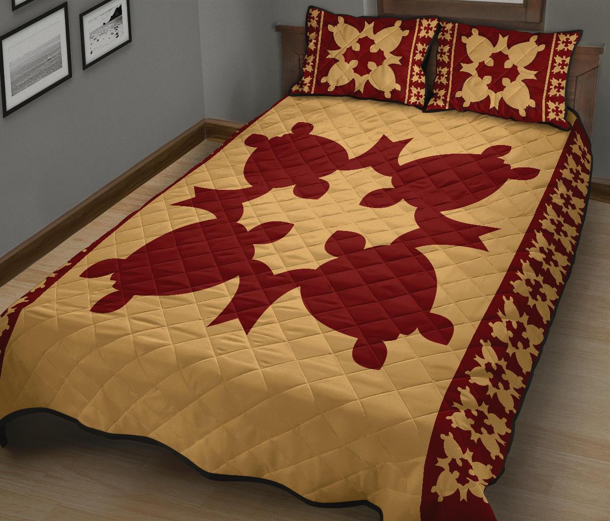 Hawaiian Quilt Pattern Traditional Turtle Quilt Bed Set - Polynesian Pride