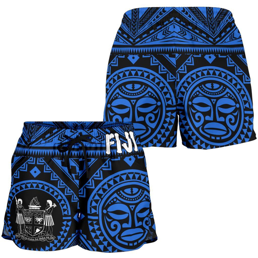 Fiji Women's Shorts - Fiji Seal With Polynesian Tattoo Style (Blue) - Polynesian Pride