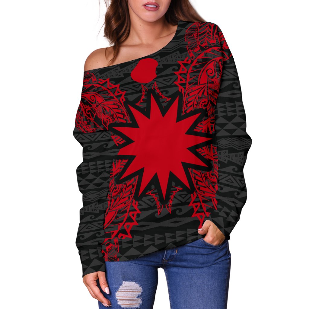 Nauru Polynesian Shoulder Sweater Map Red - Polynesian Pride