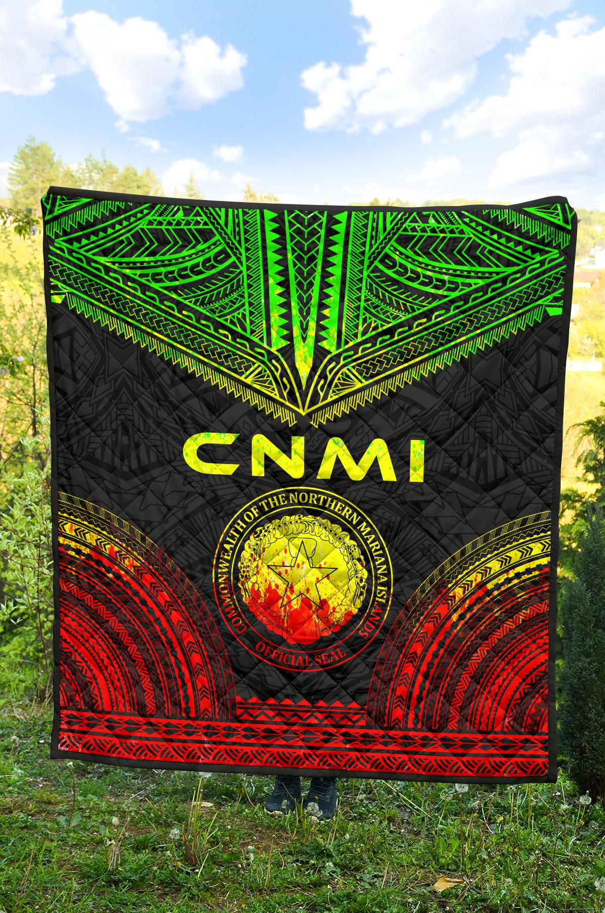 Northern Mariana Islands Premium Quilt - CNMI Seal Polynesian Chief Reggae Version - Polynesian Pride