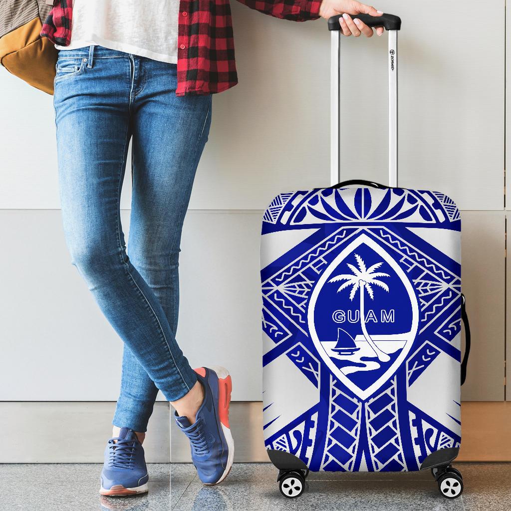 Guam Polynesian Luggage Covers - Guam White Seal with Polynesian Tattoo Ver 02 White - Polynesian Pride