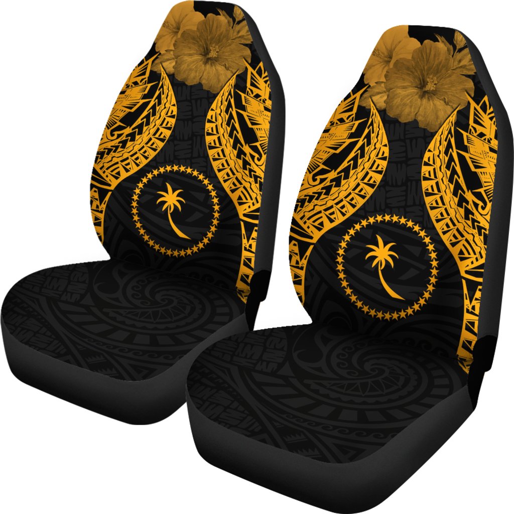 Chuuk Polynesian Car Seat Covers Pride Seal And Hibiscus Gold - Polynesian Pride