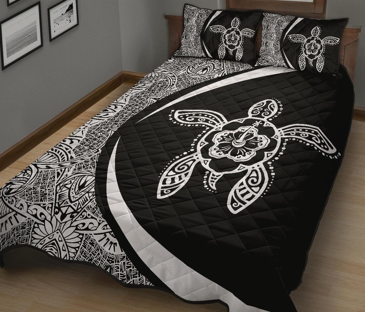 Hawaiian Polynesian Turtle Quilt Bed Set - Circle Style White - Polynesian Pride