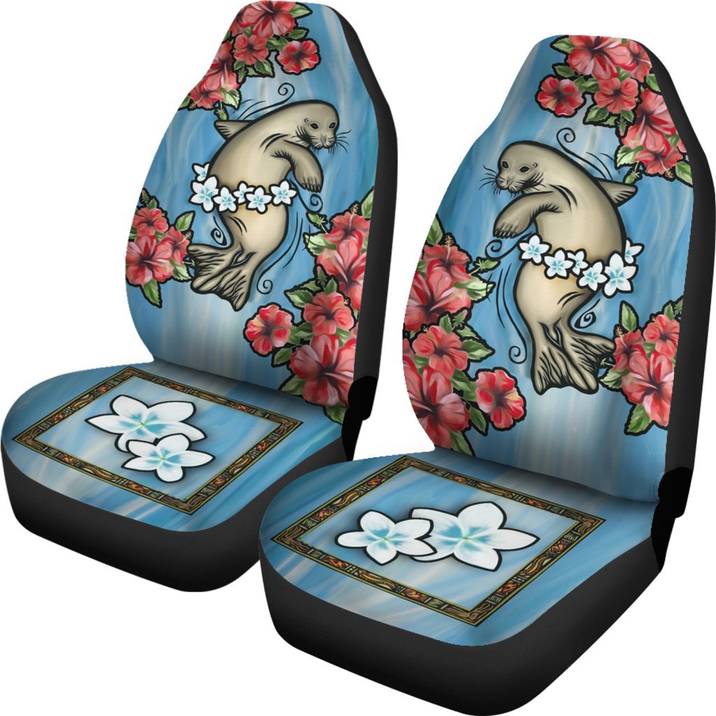 Hawaii Car Seat Covers - Monk Seal Hibiscus - K9 Universal Fit Blue - Polynesian Pride