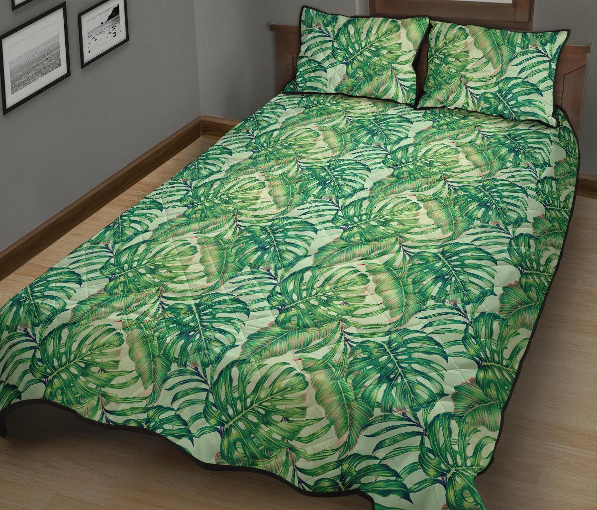 Tropical Leaves Jungle Monstera Leaf Quilt Bed Set - Polynesian Pride