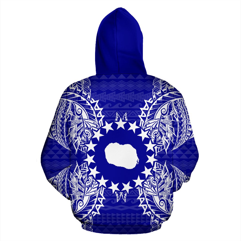 Cook Islands Polynesian All Over Zip up Hoodie Map Blue - Polynesian Pride