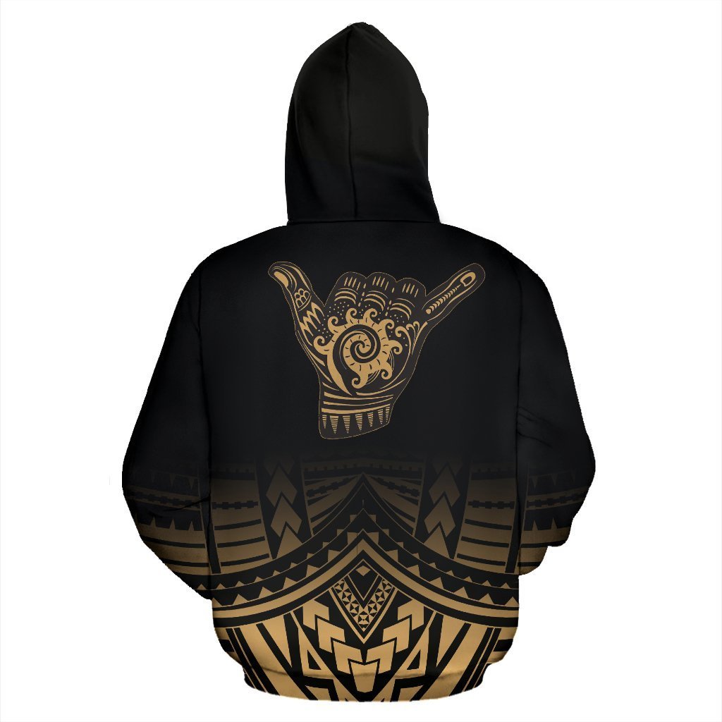 Polynesian All Over Zip up Hoodie Shaka Gold Version - Polynesian Pride