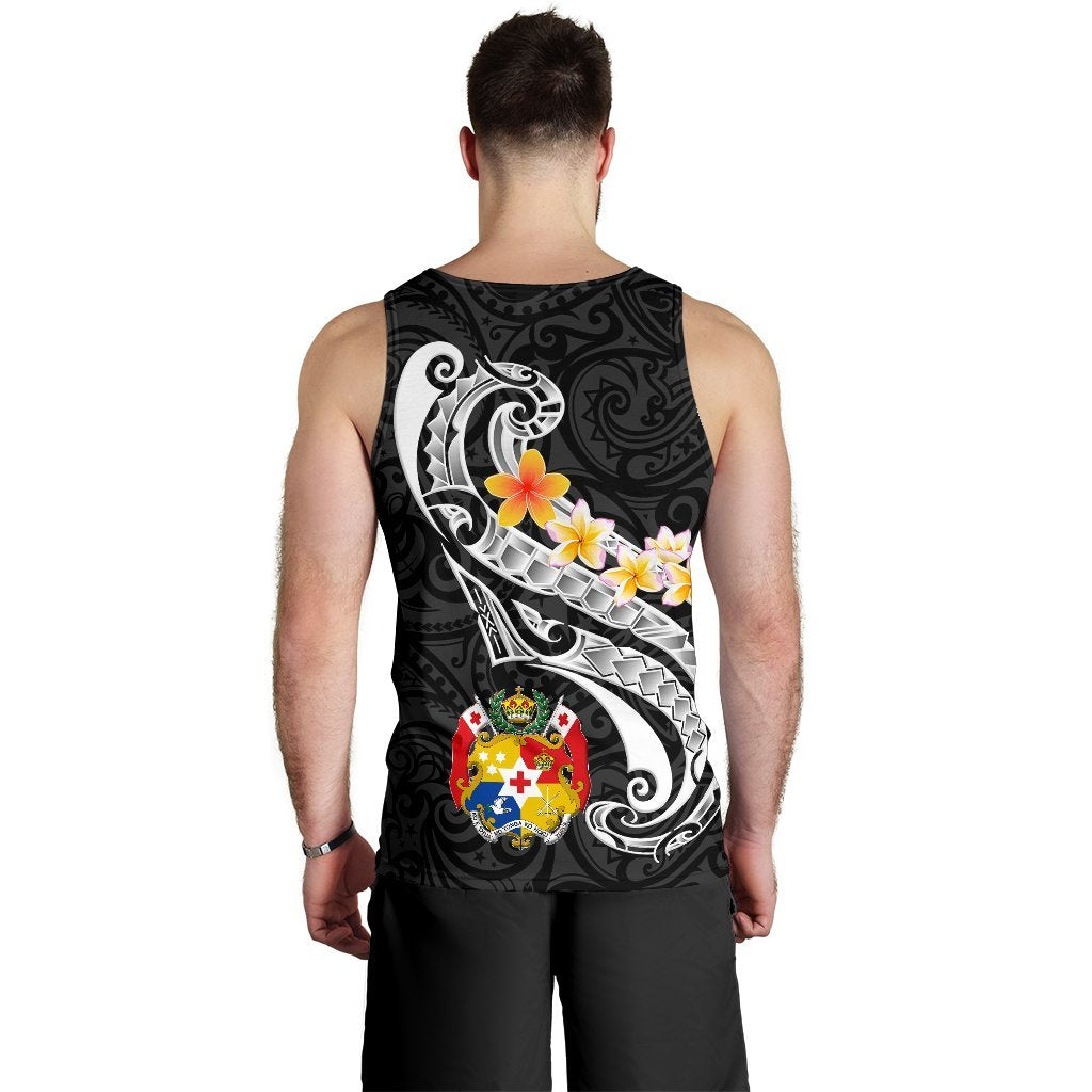 Tonga Custom Personalised Men's Tank Top - Tonga Seal Polynesian Patterns Plumeria (Black) - Polynesian Pride