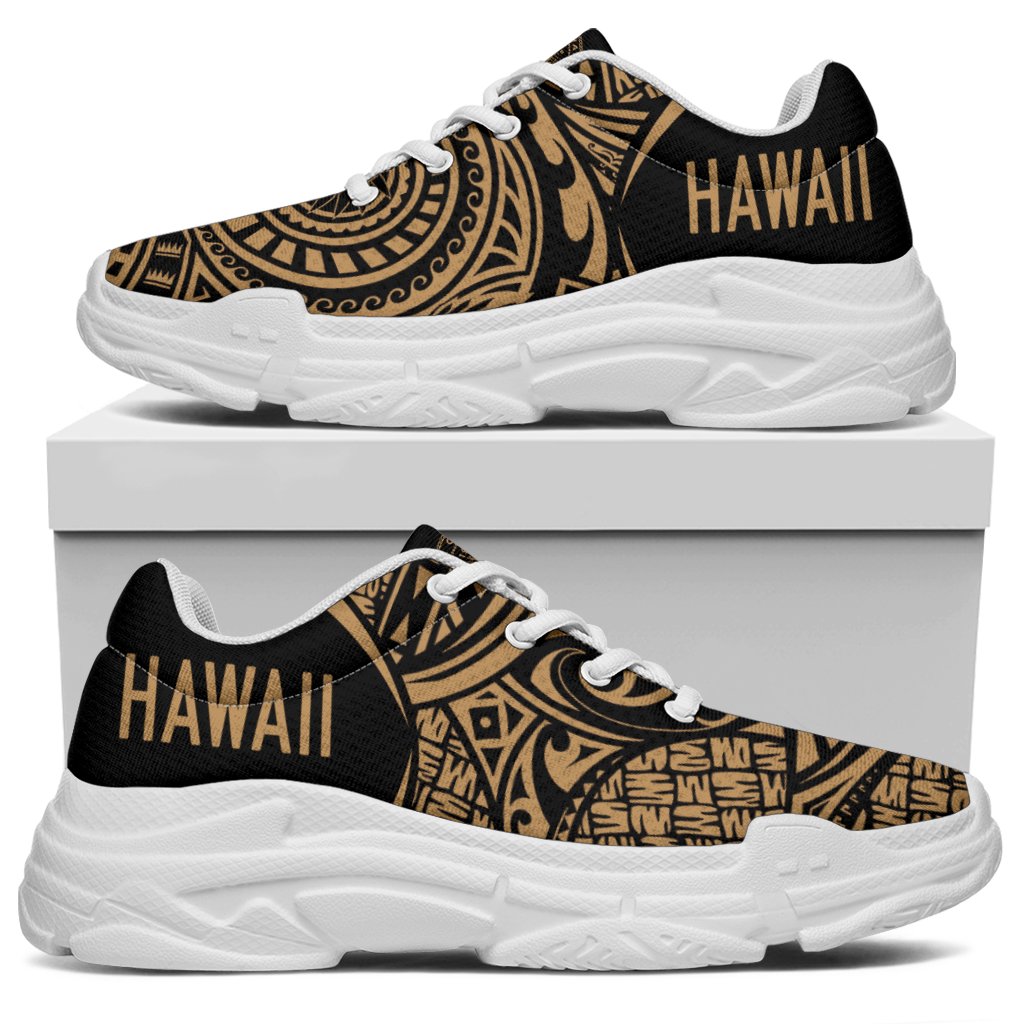 Hawaii White Chunky Sneakers Gold - Circle Style - Polynesian Pride