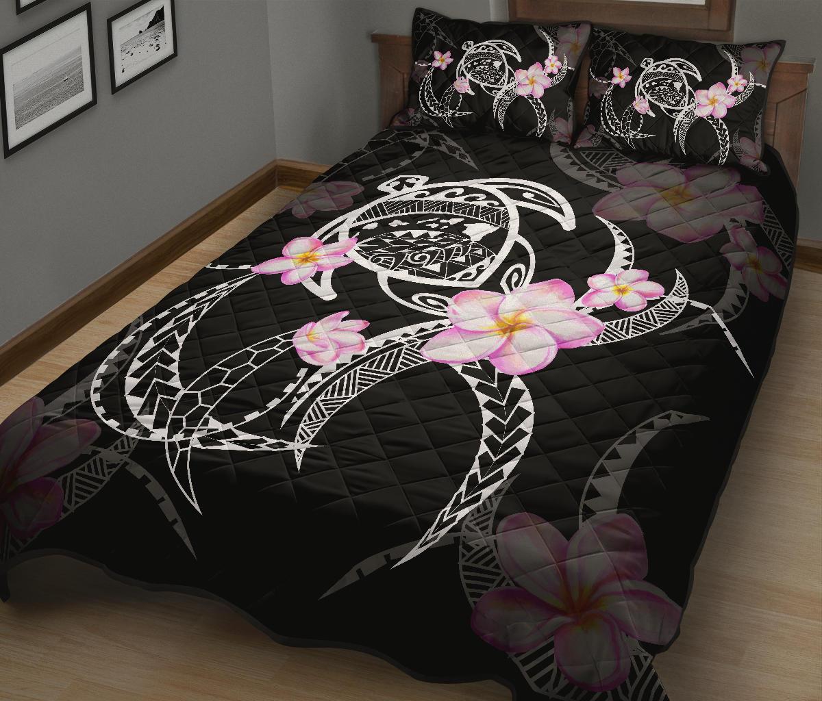 Turtle Swim Poly Black Quilt Bed Set - Polynesian Pride