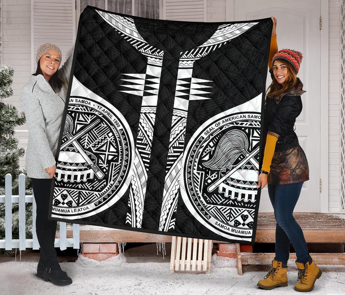 American Samoa Polynesian Premium Quilt - American Samoa Seal Armor Tattoo Black - Polynesian Pride