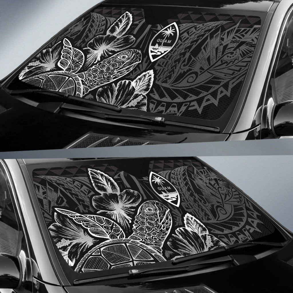 Guam Auto Sun Shades Turtle Hibiscus Black - Polynesian Pride