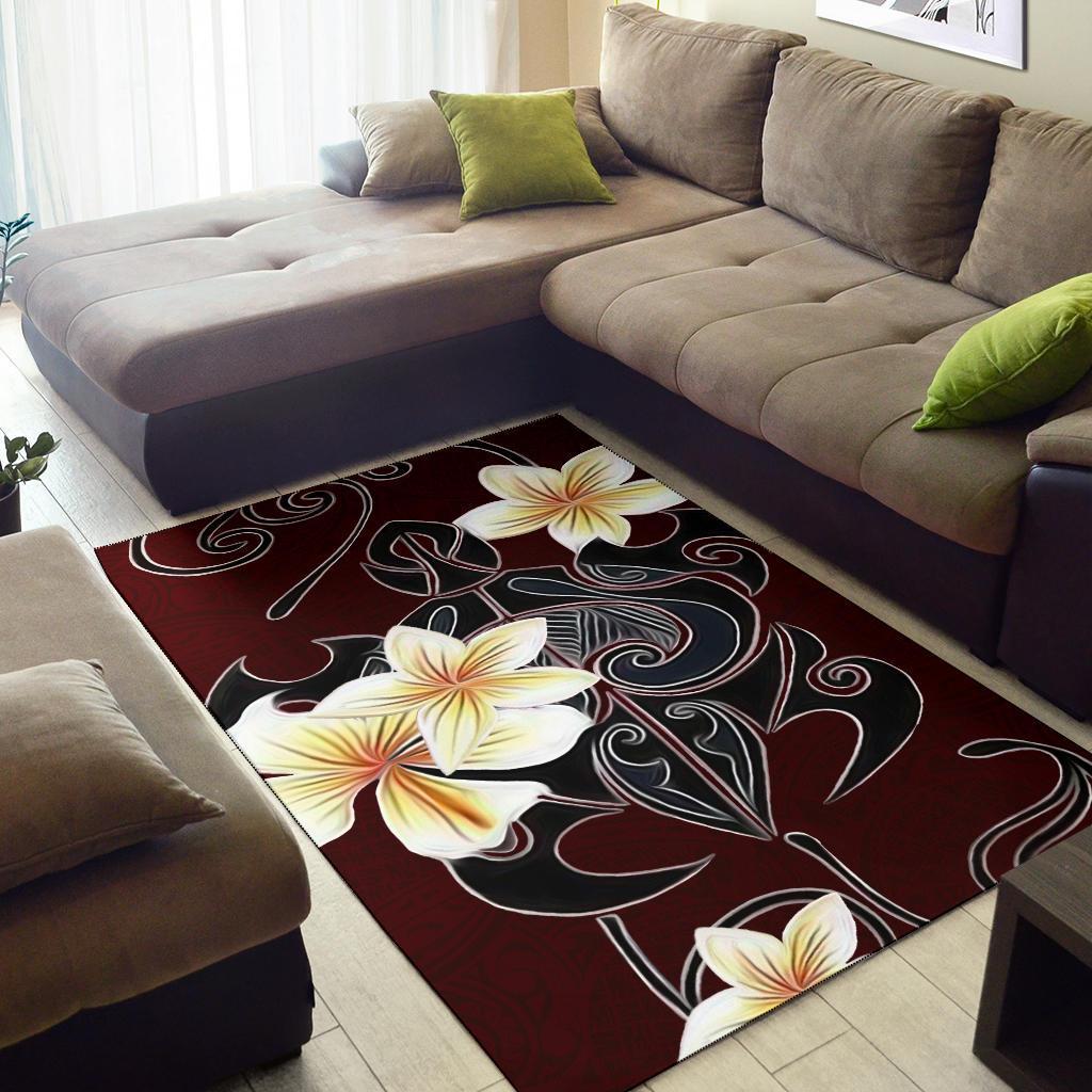 Turtle Poly Trinal Plumeria Red Area Rug AH - Polynesian Pride