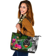 Pohnpei Large Leather Tote Bag - Turtle Plumeria Banana Leaf - Polynesian Pride