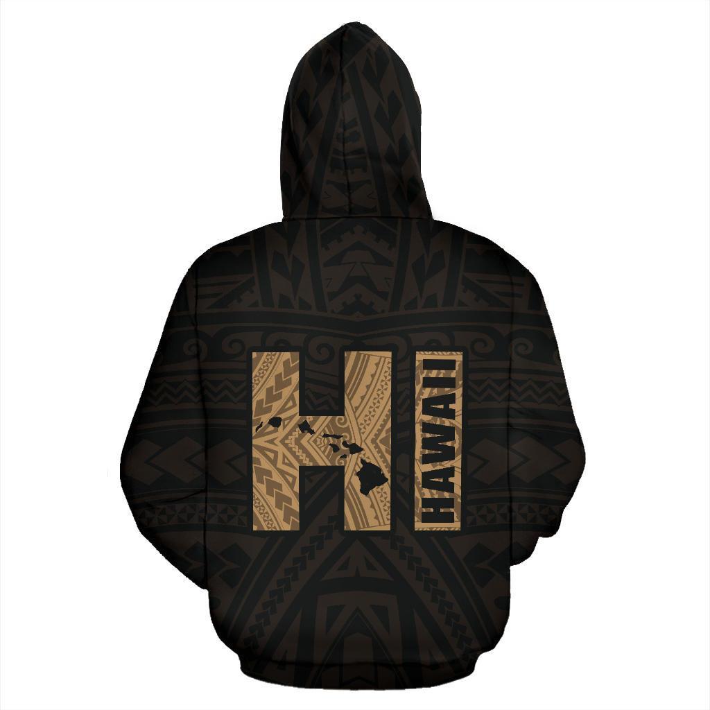 Polynesian Kakau Kanaka Map of Hawaii Hoodie Gold - Polynesian Pride