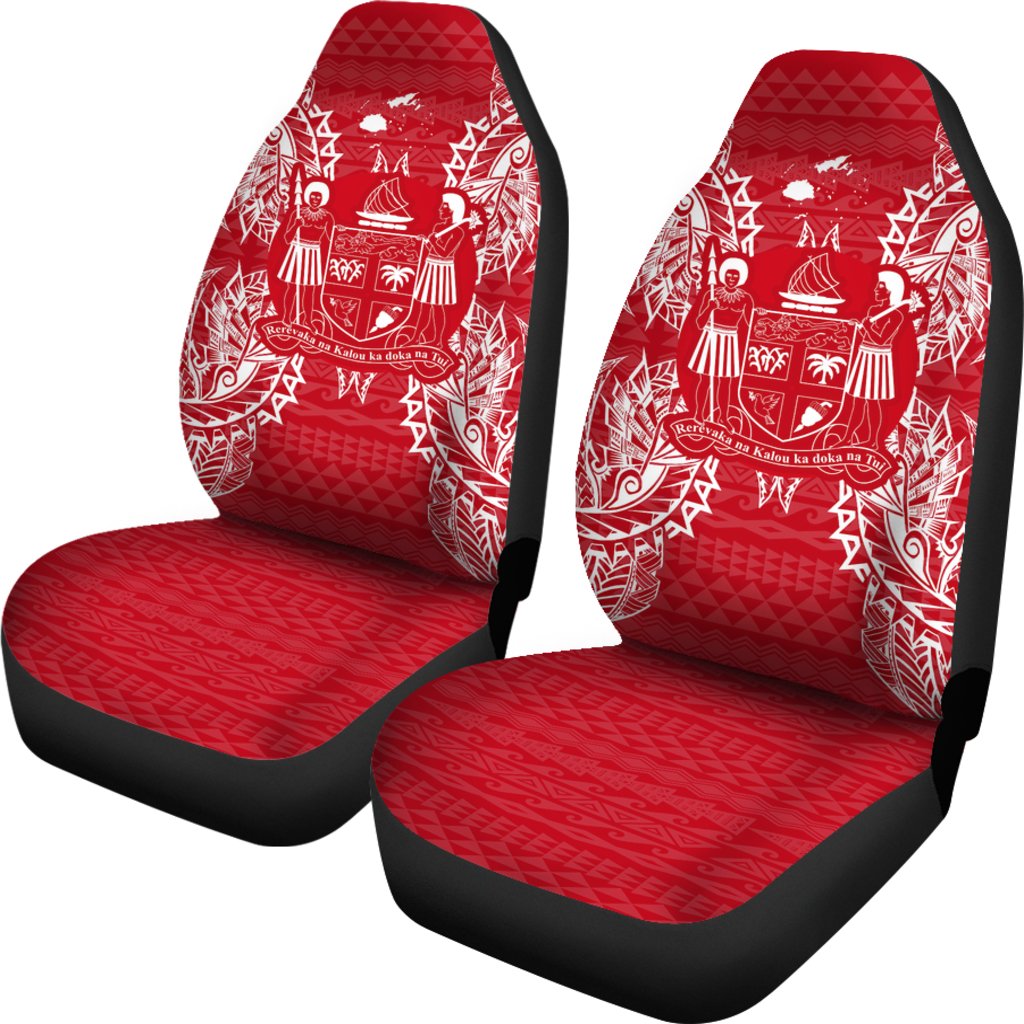 Fiji Car Seat Cover - Fiji Coat Of Arms Map Red White - Polynesian Pride