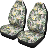Hawaii Tropical Jungle Parrots And Flamingos Car Seat Cover Universal Fit White - Polynesian Pride