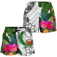 Pohnpei Women's Short White - Turtle Plumeria Banana Leaf - Polynesian Pride
