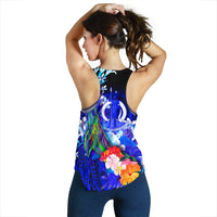 Vanuatu Custom Personalised Women Tank - Humpback Whale with Tropical Flowers (Blue) - Polynesian Pride