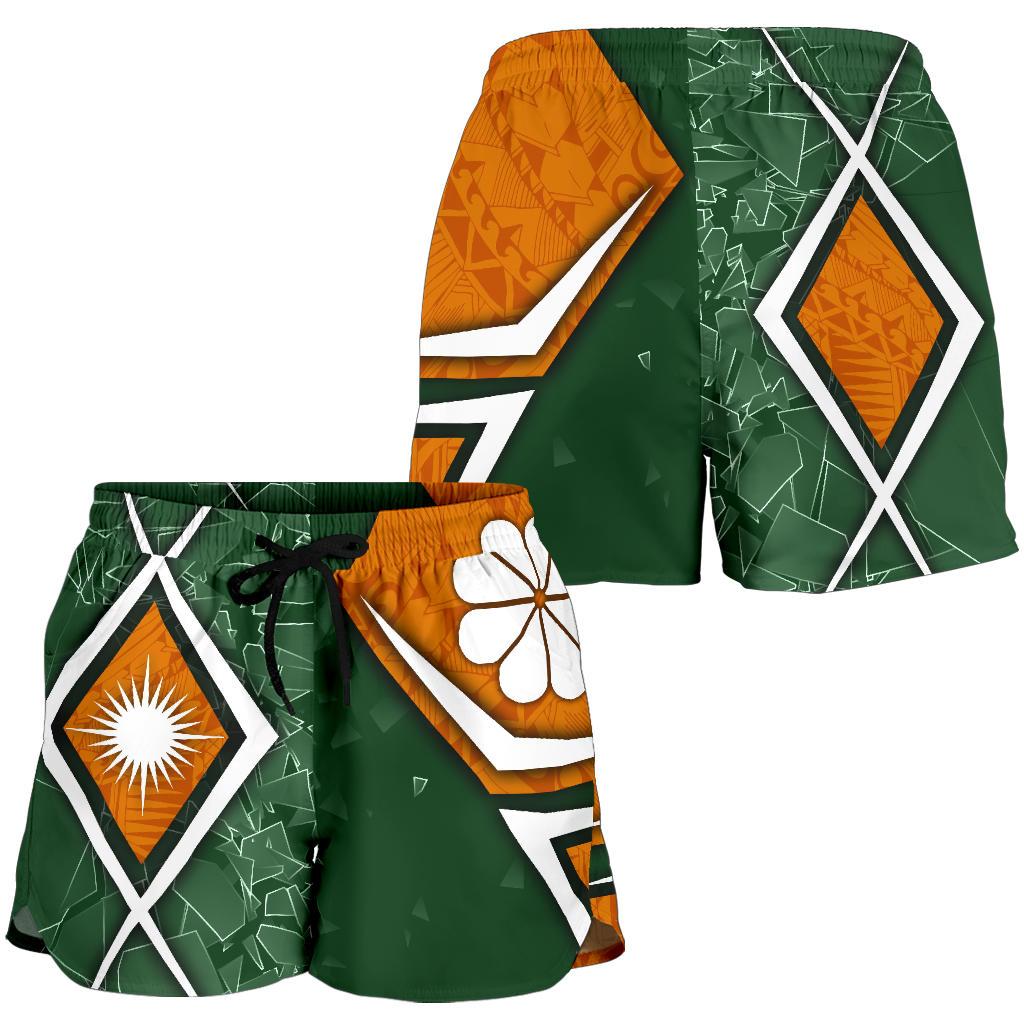 Marshall Islands Women's Shorts - Kwajalein Atoll Marshall Islands Flag with Polynesian Patterns - Polynesian Pride