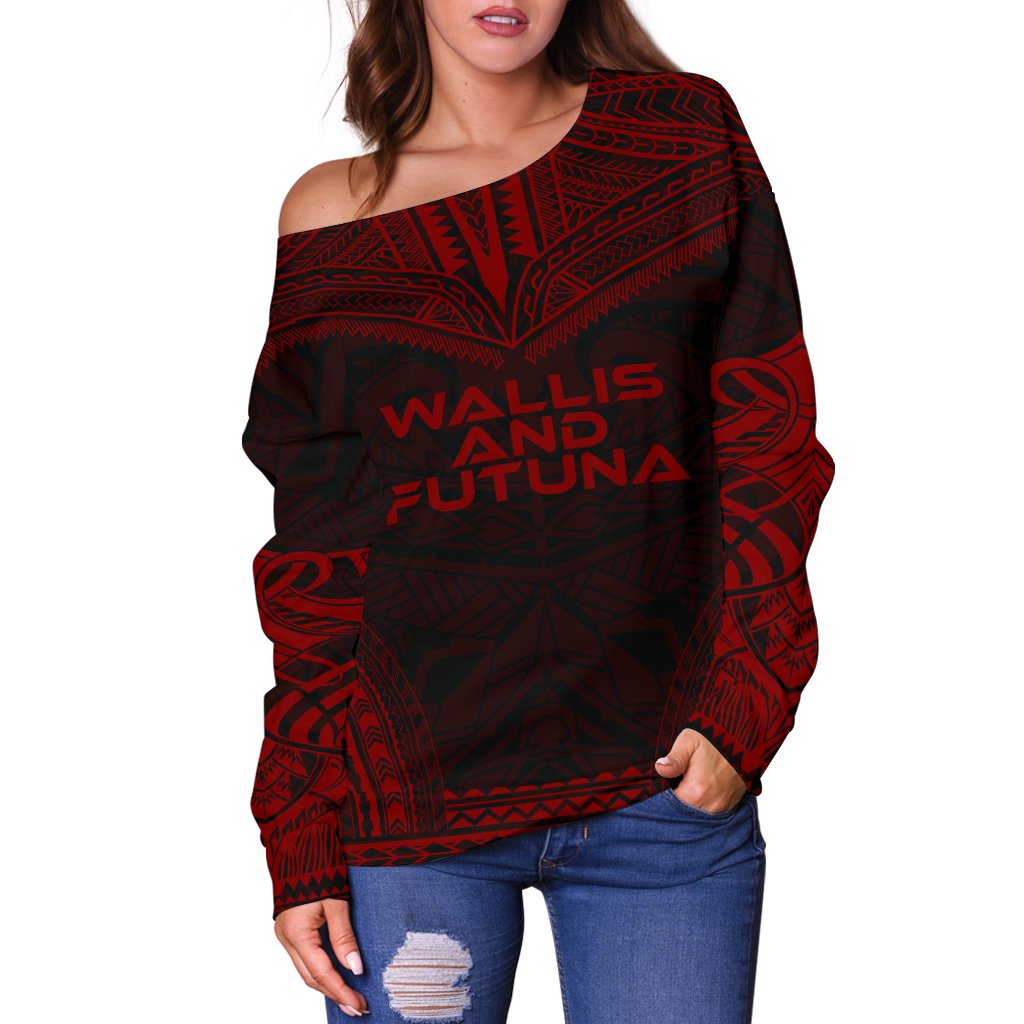 Wallis And Futuna Polynesian Chief Women's Off Shoulder Sweater - Red Version - Polynesian Pride