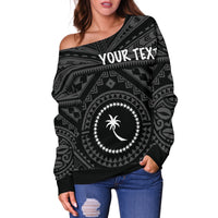 Chuuk Custom Personalised Women's Off Shoulder Sweater - Chuuk Seal With Polynesian Tattoo Style ( Black) - Polynesian Pride