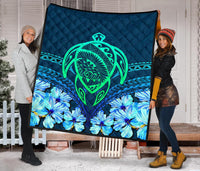 Hawaii Turtle Hibiscus Premium Quilt - Choco Style - Polynesian Pride