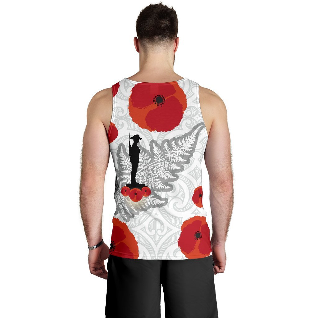 Anzac Maori Men Tank Top Silver Fern Lest For Get - Polynesian Pride