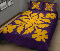Hawaiian Quilt Bed Set Royal Pattern - Purple And Gold - B2 Style - Polynesian Pride