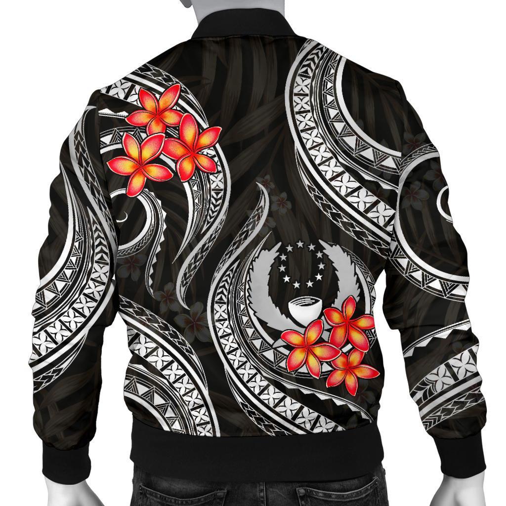 Pohnpei Micronesian Men Bomber Jacket - Black Plumeria - Polynesian Pride