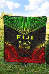 Fiji Premium Quilt - Fiji Coat Of Arms Polynesian Chief Reggae Version - Polynesian Pride