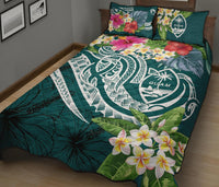 Guam Polynesian Quilt Bed Set - Summer Plumeria (Turquoise) - Polynesian Pride