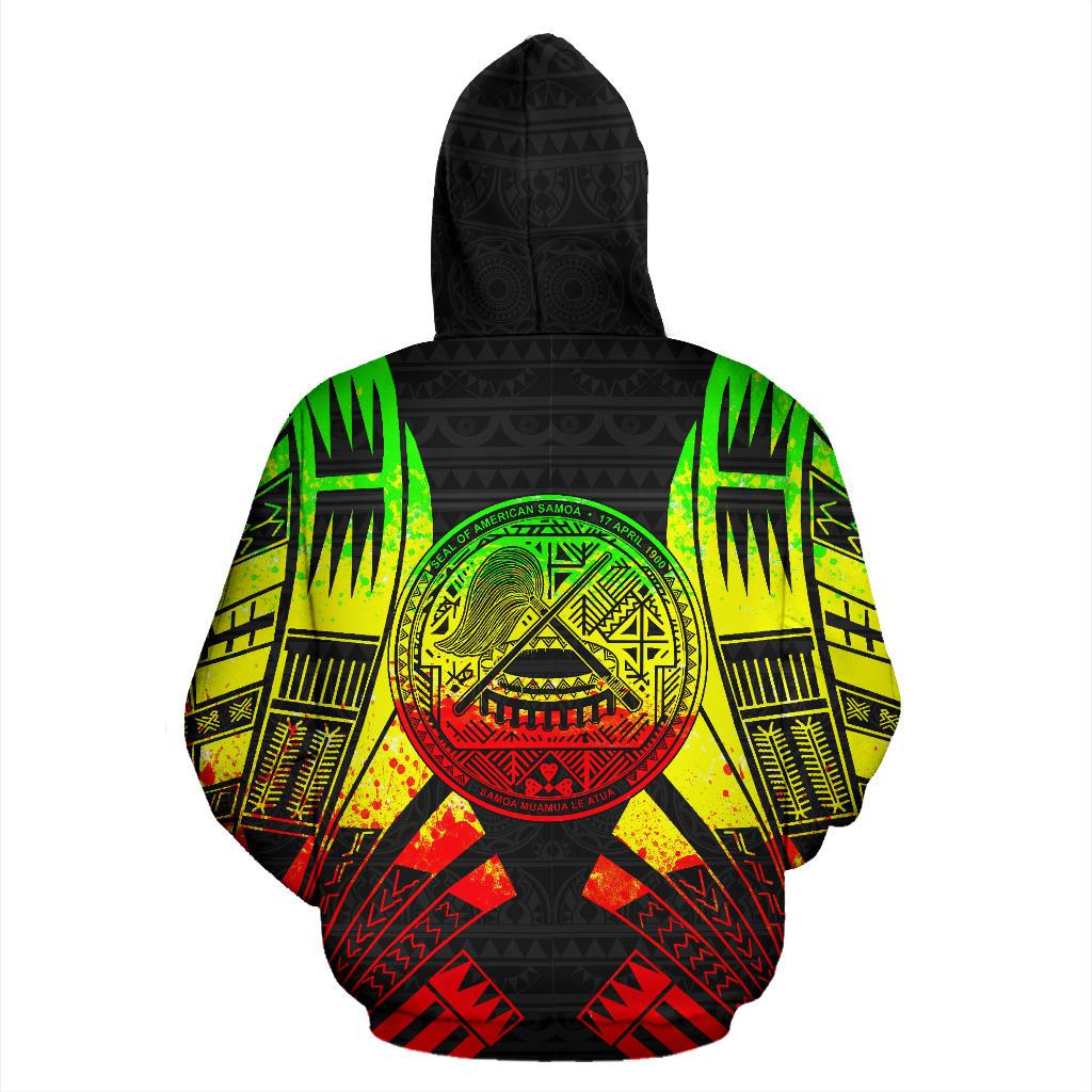 American Samoa All Over Custom Zip up Hoodie Reggae Tattoo Style - Polynesian Pride
