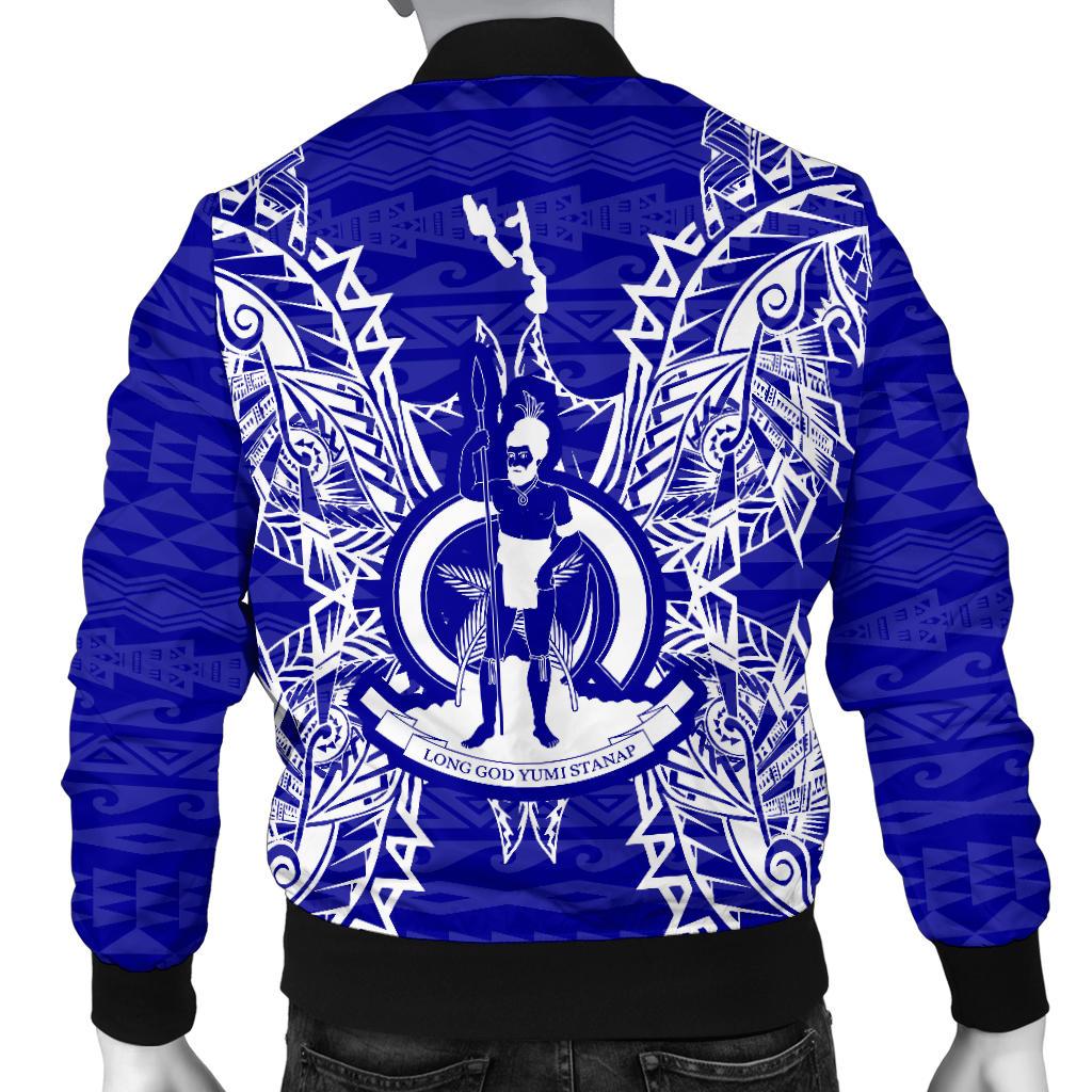 Vanuatu Polynesian Men's Bomber Jacket Map Blue - Polynesian Pride
