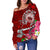 Samoa Women's Off Shoulder Sweater - Turtle Plumeria (Red) - Polynesian Pride