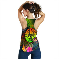 Tahiti Polynesian Women's Racerback Tank - Hibiscus and Banana Leaves - Polynesian Pride