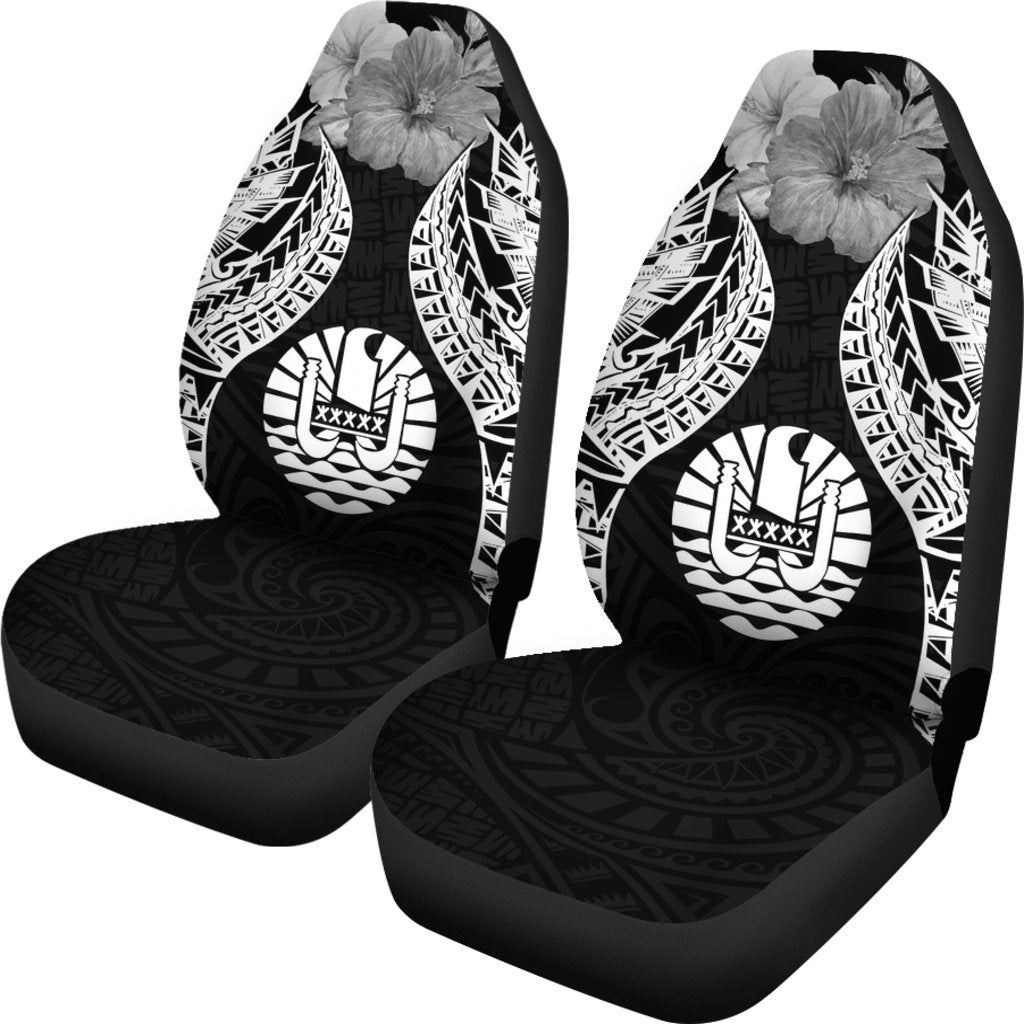 Tahiti Polynesian Car Seat Covers Pride Seal And Hibiscus Black - Polynesian Pride