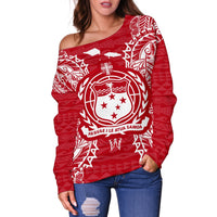 Samoa Polynesian Shoulder Sweater Map Red White - Polynesian Pride