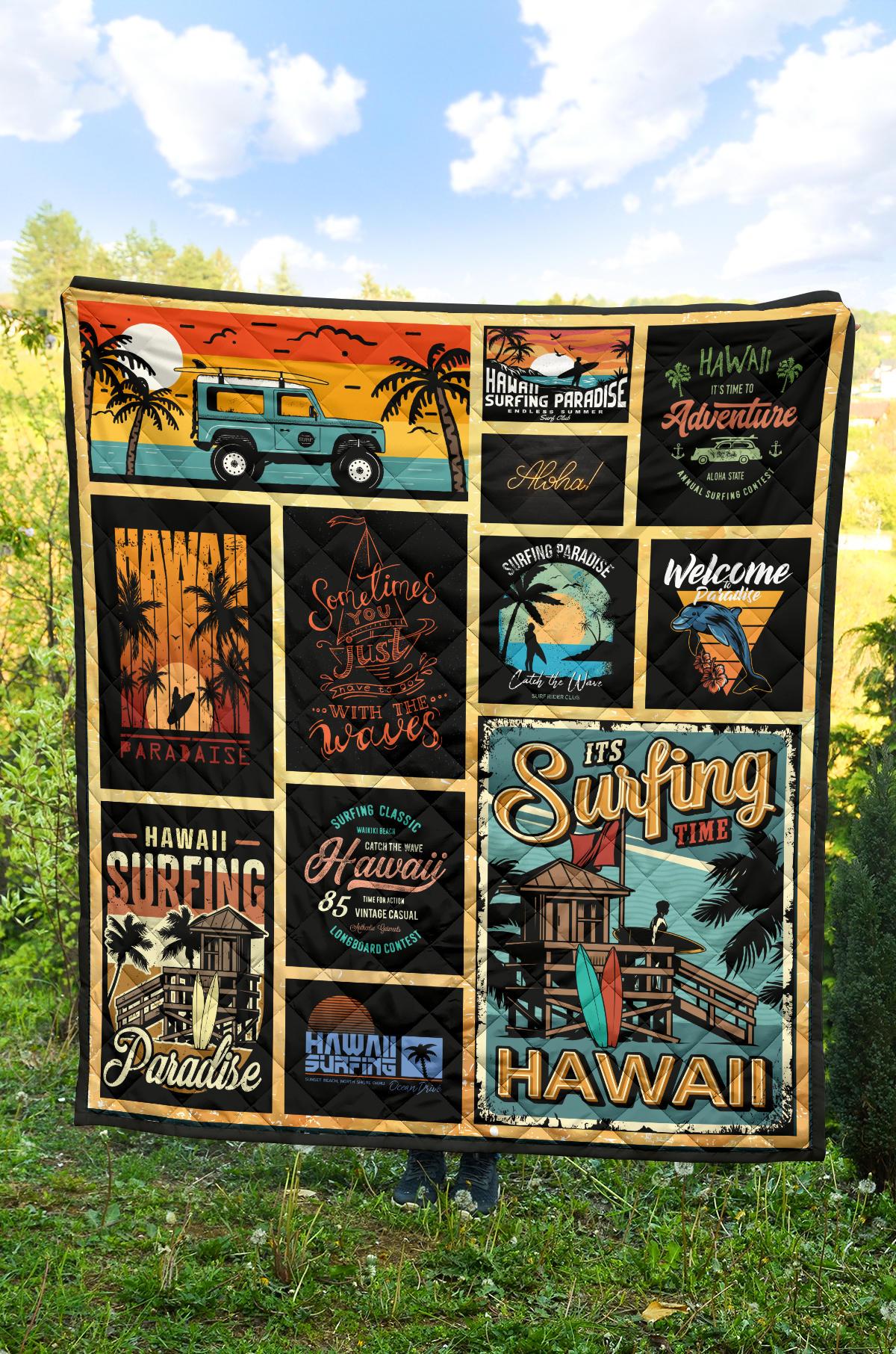 Hawaii Culture Vintage Premium Quilt Black Black - Polynesian Pride