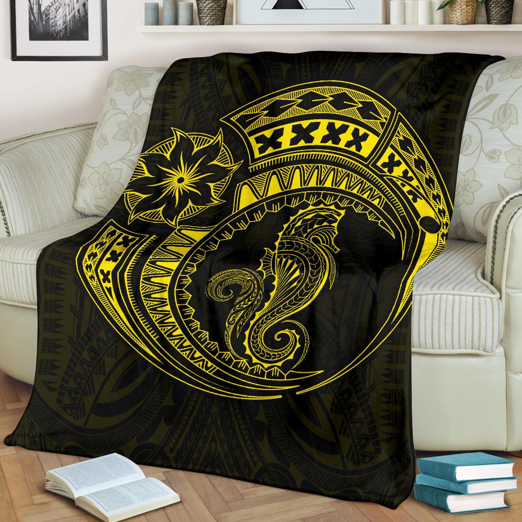 Seahorse Polynesian Blanket - Polynesian Tattoo Yellow - Polynesian Pride