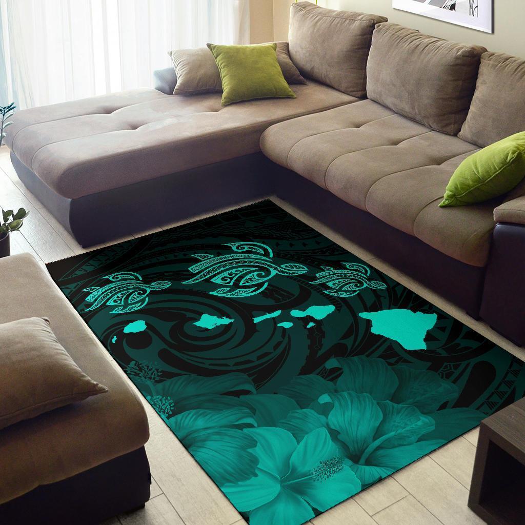 Hawaii Turtle Hibiscus Map Polynesian Area Rug AH - Polynesian Pride