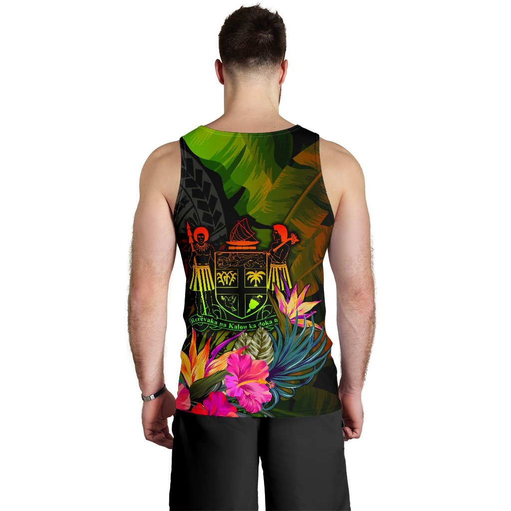 Fiji Polynesian Men's Tank Top - Hibiscus and Banana Leaves - Polynesian Pride