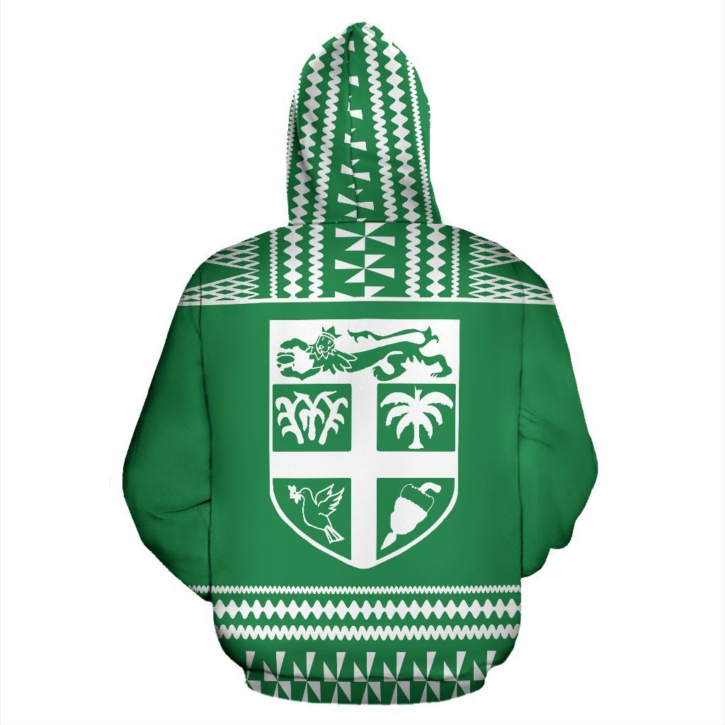 Fiji Tapa All Over Zip up Hoodie Green and White Version - Polynesian Pride