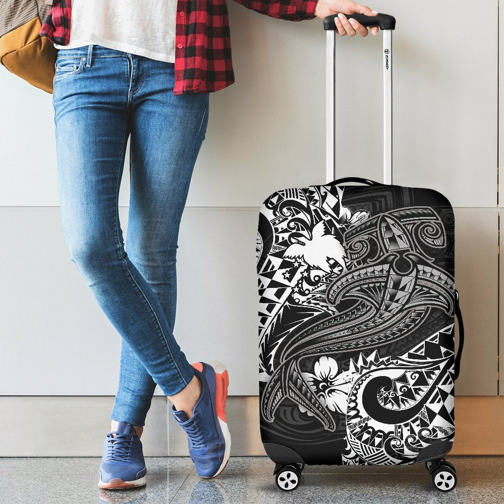 Papua New Guinea Luggage Covers - White Shark Polynesian Tattoo White - Polynesian Pride