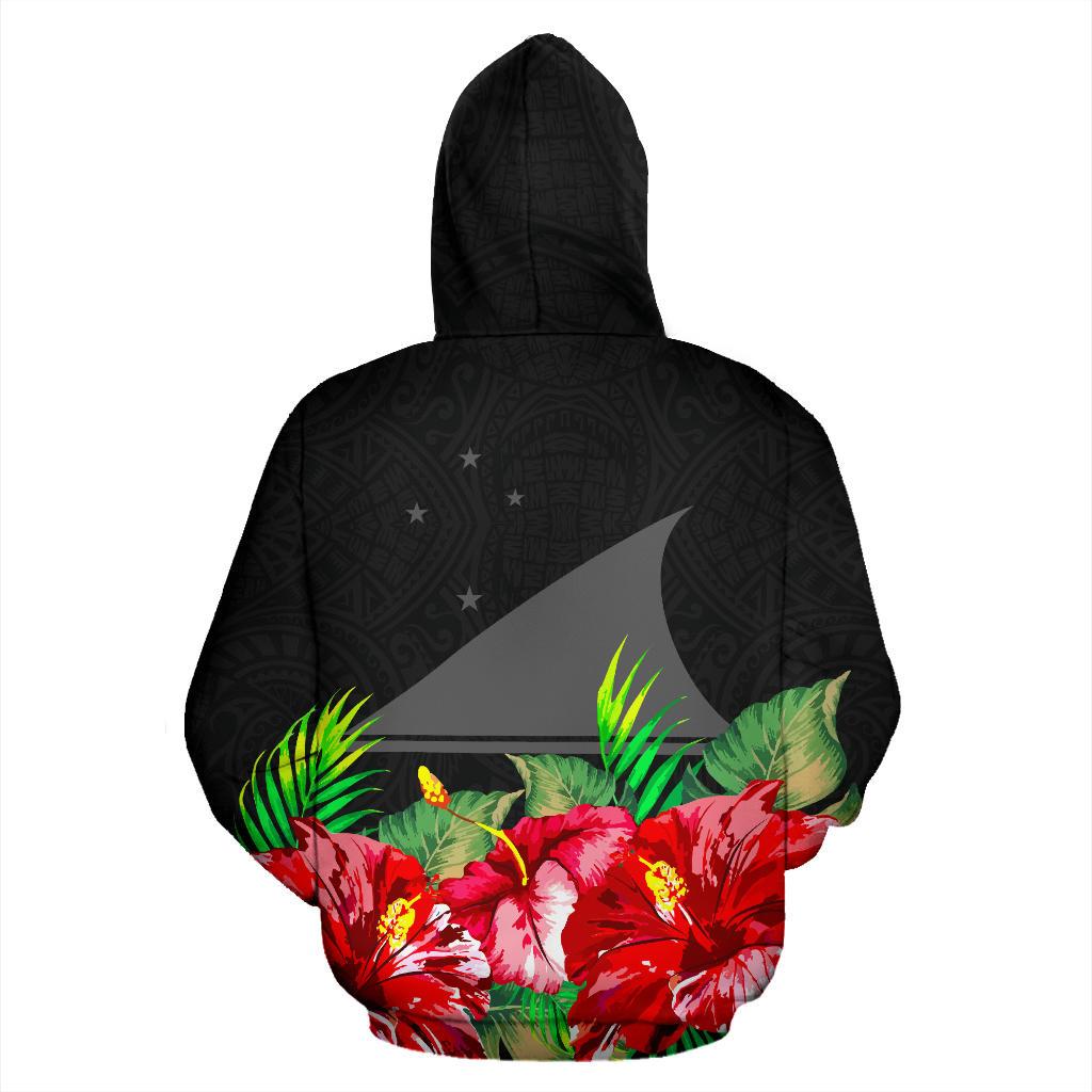 Tokelau Polynesian Zip Hoodie Black Hibiscus - Polynesian Pride