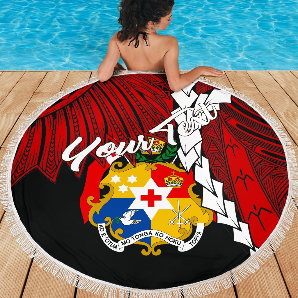 Tonga Polynesian Custom Personalised Beach Blanket - Tribal Wave Tattoo Flag Color One Style One Size Red - Polynesian Pride