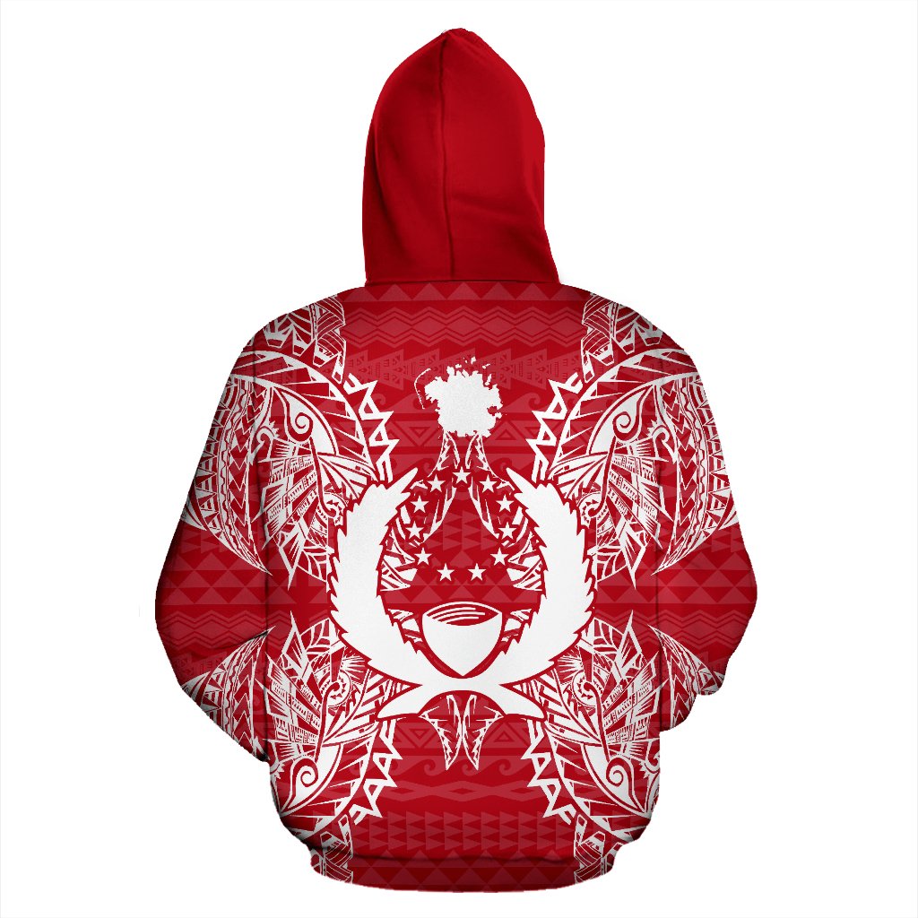 Pohnpei Polynesian All Over Zip up Hoodie Map Red White - Polynesian Pride